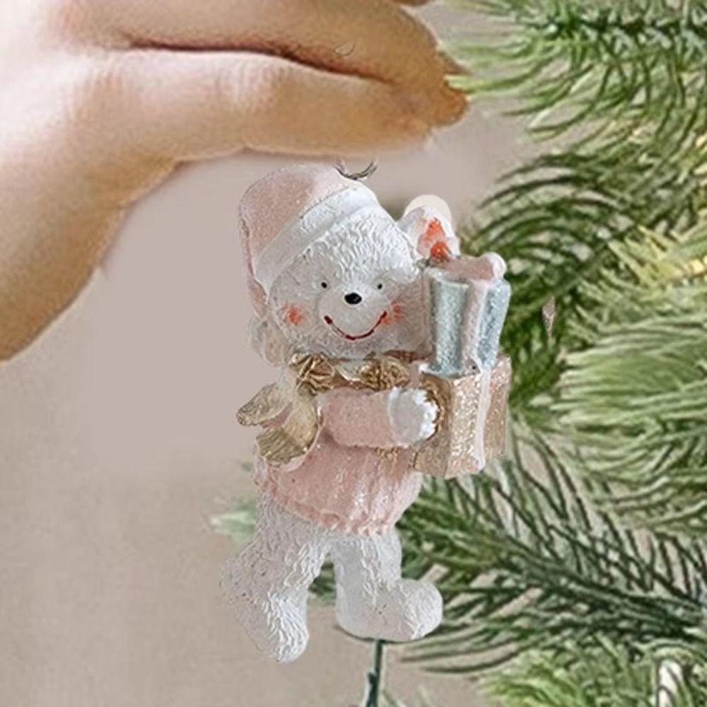 2PCS Couple Bear Cute Resin Christmas Bear Resin Decorative Pendants  Party Supplies