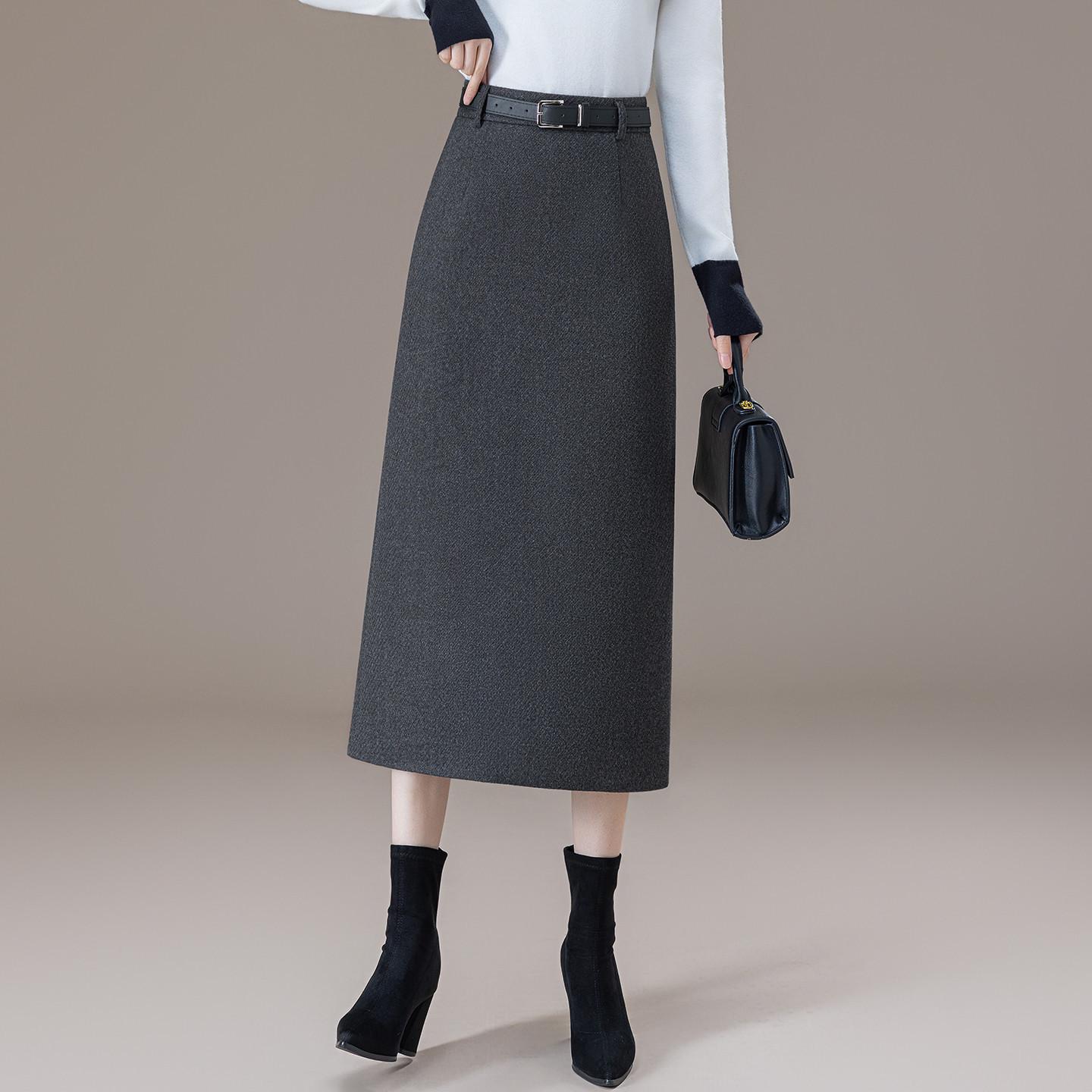 

Женская серая шерстяная смесовая юбка-миди А-силуэта с высокой талией - Стиль Осень/Зима 2025 M