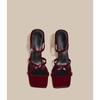 New Wine Red High Heels Sandals for Women Square Toe Bowtie Decor Summer Outdoor Slippers Woman Thin Heeled Party Wedding Shoes