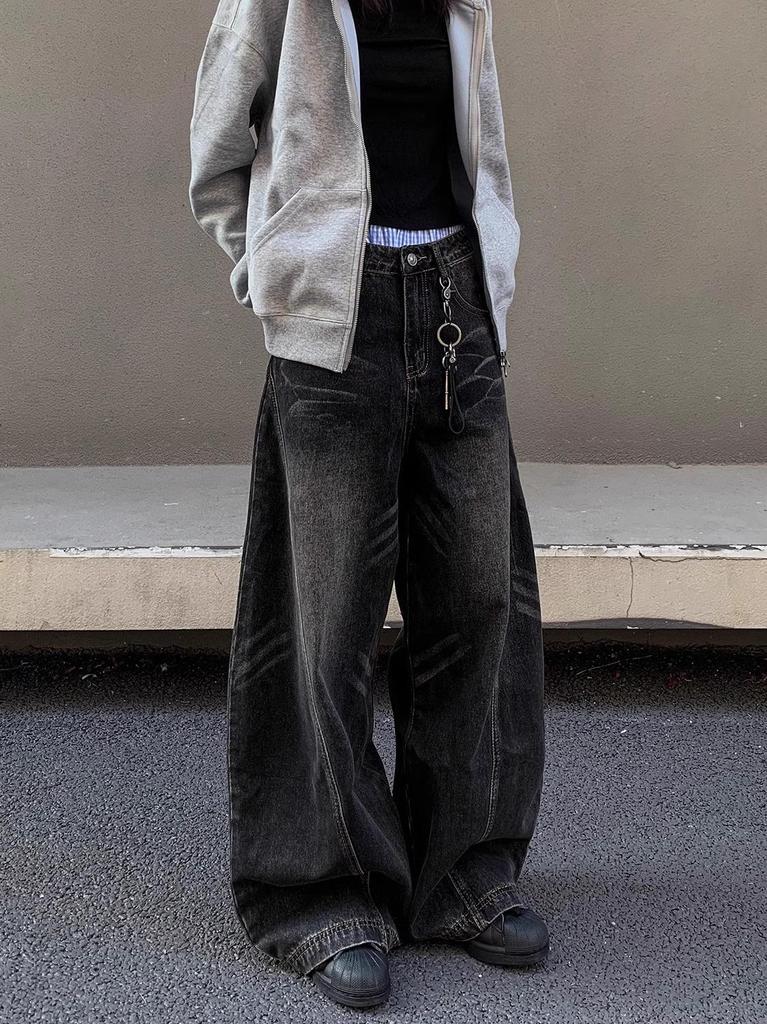 Men's Retro Wide-Leg Washed Ripped Jeans