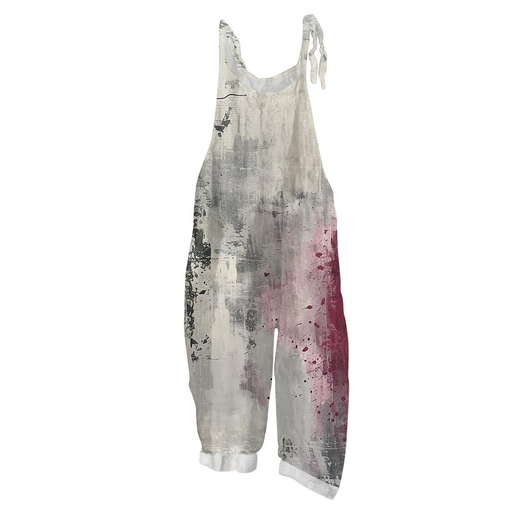 Women's Jumpsuit  Print Casual Loose Vintage Shoulder Strap Cotton Linen