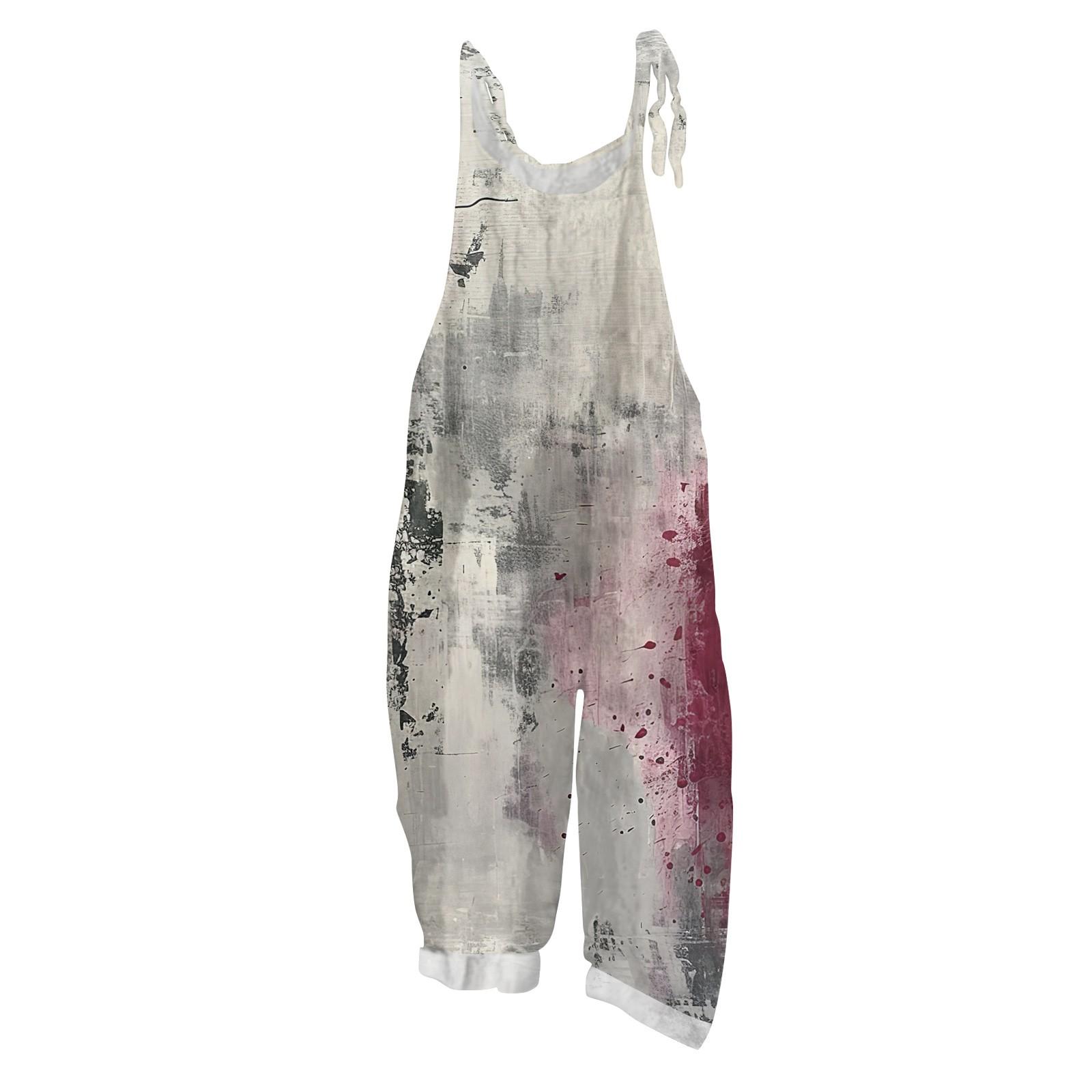 

Женский комбинезон с принтом, повседневный свободный винтажный комбинезон из хлопка и льна XXL