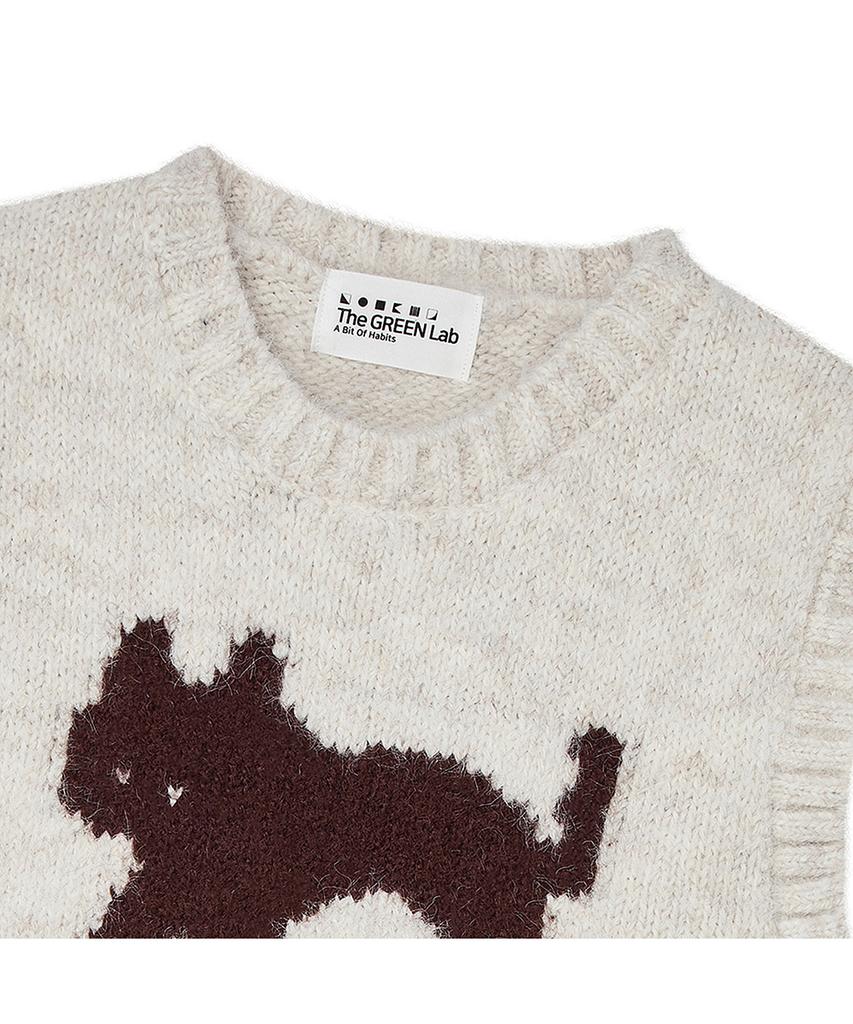 The Green Lab Cat Jacquard Vest [Oatmeal]