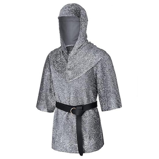 4ks/sada Cosplay Coat Kabát s kapucí Cape Set Templářské imitace řetízkové košile Rytíř Cos Suit Halloween Costume Rekvizity Cosplay Suit