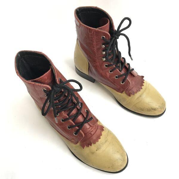 Ariat leather quilt tongue western boots 23.0-24.0 red×beige lace-up(USED)
