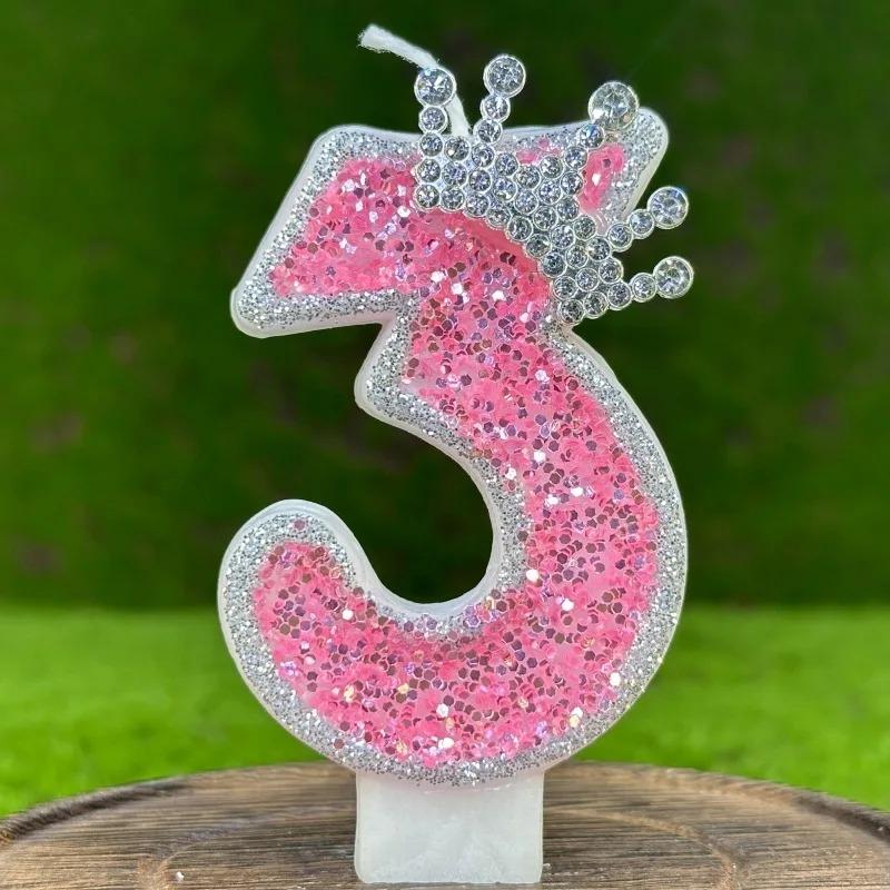 New Handicraft Creative 0-9 Pink Number Crown Birthday Candle With Drip-Prevention Tray Party Anniversary Cake Decoration