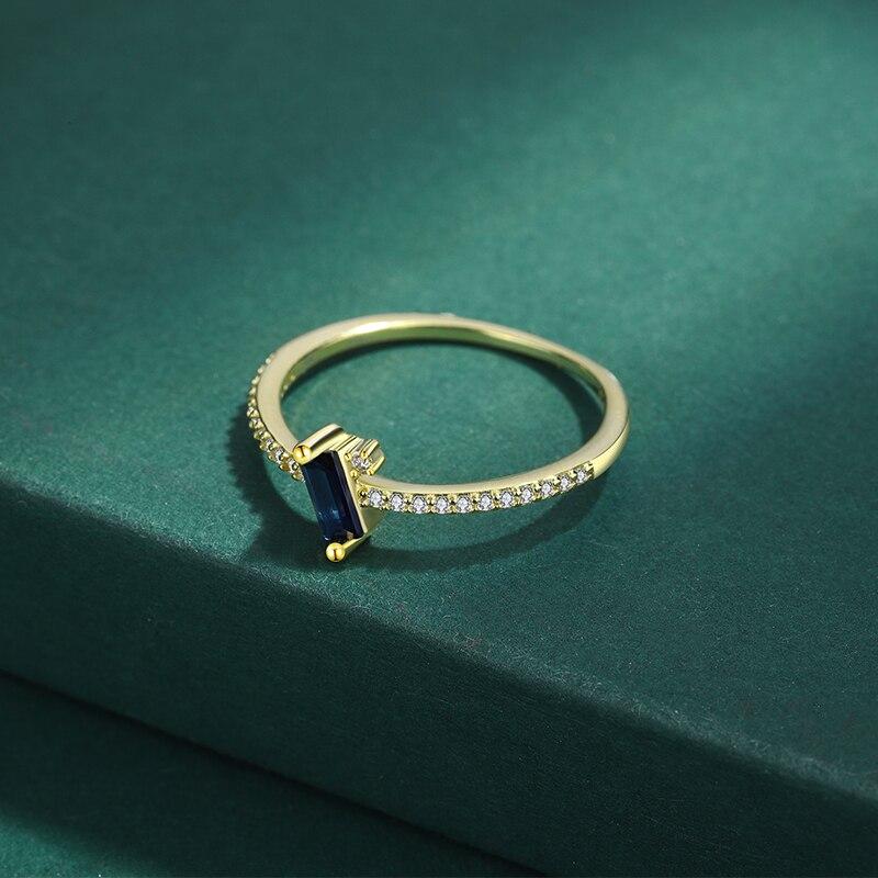 Bague classique en or 18 carats pour femmes, Baguette en saphir profond, diamant complet, bleu foncé, bijoux originaux en argent Sterling 925, cadeau