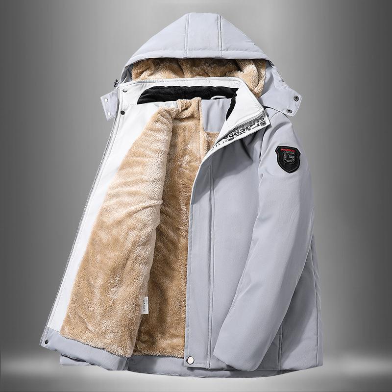 

Новая зимняя мужская бархатная куртка большого размера, свободное пальто с капюшоном и подкладкой больших размеров L серый