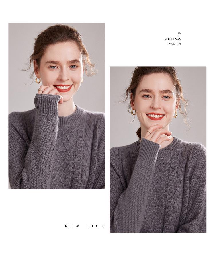 Women's Thick Cashmere Round Neck Sweater - Cozy, Soft, Fluffy Knit for Autumn/Winter