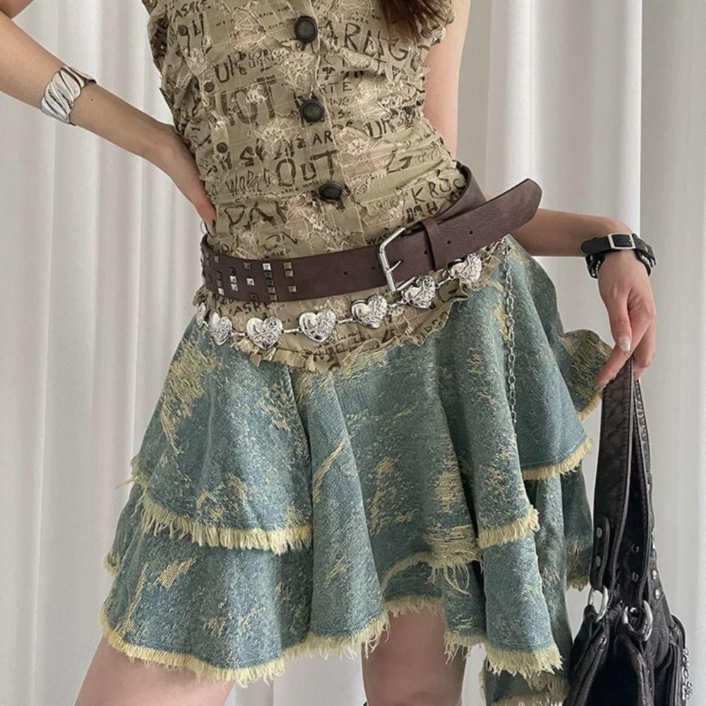 Leather Rivet Waist Belt Gothic Dress Jeans Belt American Women's Belt  Streetwear