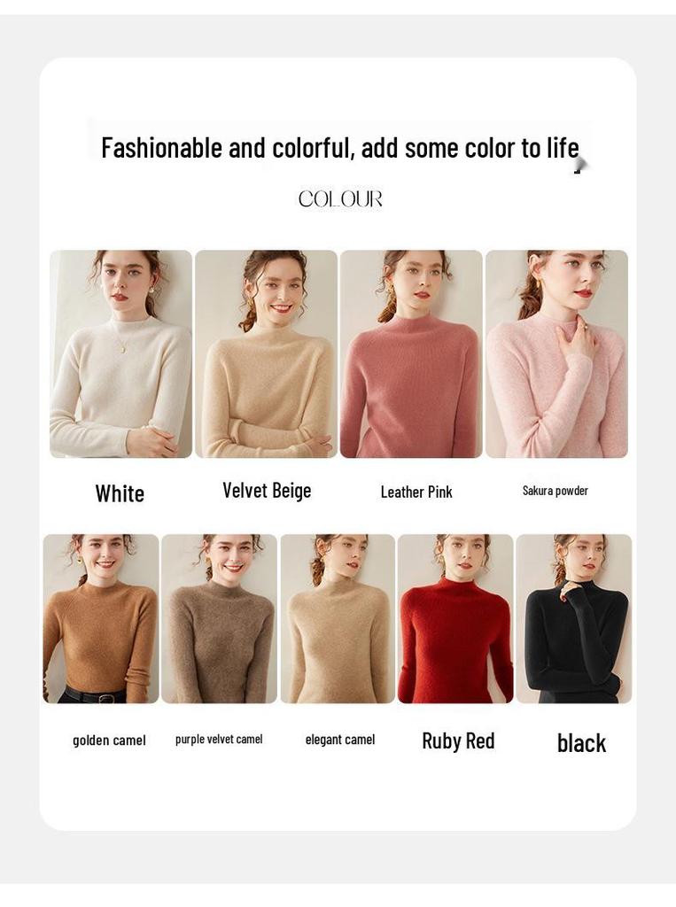 Women's Striped Half-High Neck Cashmere Slim Fit Sweater - Versatile Knitwear Base Layer