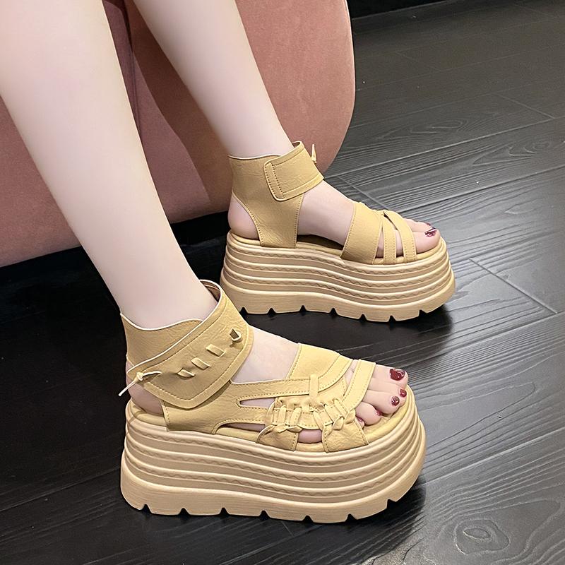 Fashion 2025 Designers Women Summer Leather Sandals Open Toe 8CM Platform Wedge Sneakers Women Casual Shoes Beach Sandálias Das Mulheres