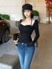Spicy Girl Black Lace Halter Long Sleeve Slim Fit T-shirt - 2026 Spring Collection