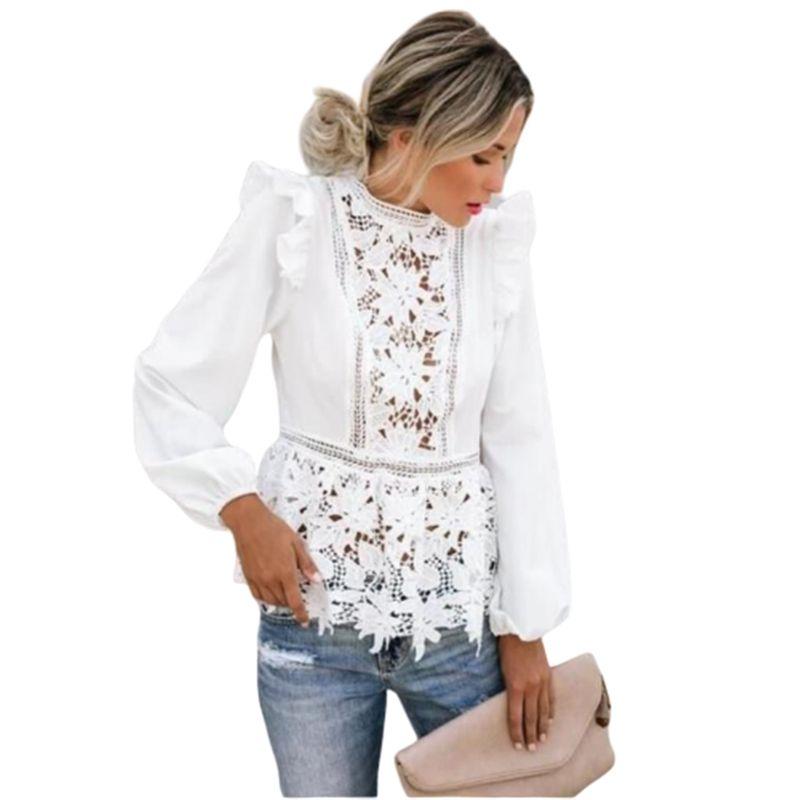 Cut-out Lace-Paneled Long-Sleeve Top2022 Cutout Lace Stitching Long Sleeves Tops