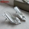 Fashion Silk Fashion Butterfly-Knot Women High Heels Pumps Shoes Slingbacks Female Slip On Footwear Party Ladies Heels Shoes Big Size 43