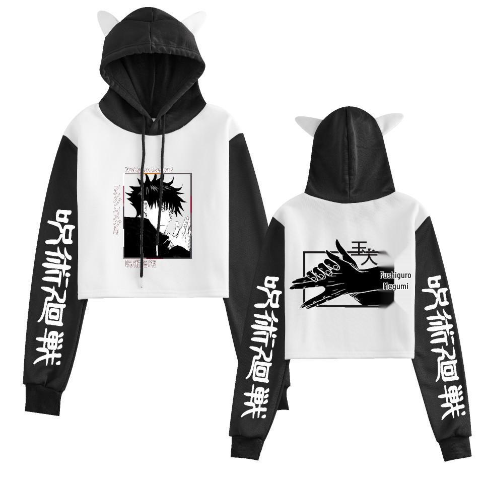 Jujutsu Kaisen Women's Cropped Anime Hooded Sweatshirt - Trendy Loose Fit, Spring/Autumn.