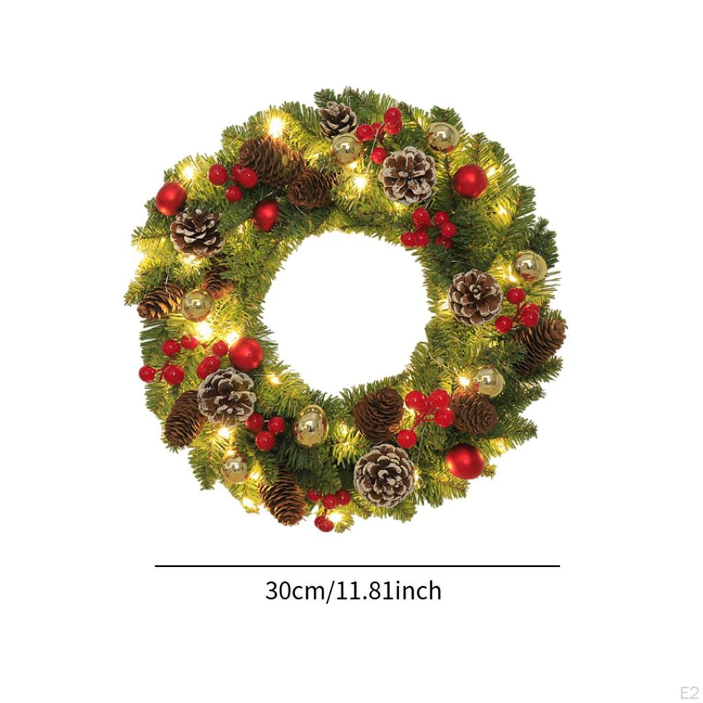 Christmas Wreath Holiday Garland with Lights Balls Ornaments Decoration Front Door