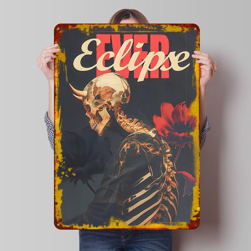 

Golden Skull Eclipse Printed Poster Customized Wall Art Retro Vintage Metal Tin Signs for Room Decoration Garage Decorations 20x30cm（7.8x11.8inch）
