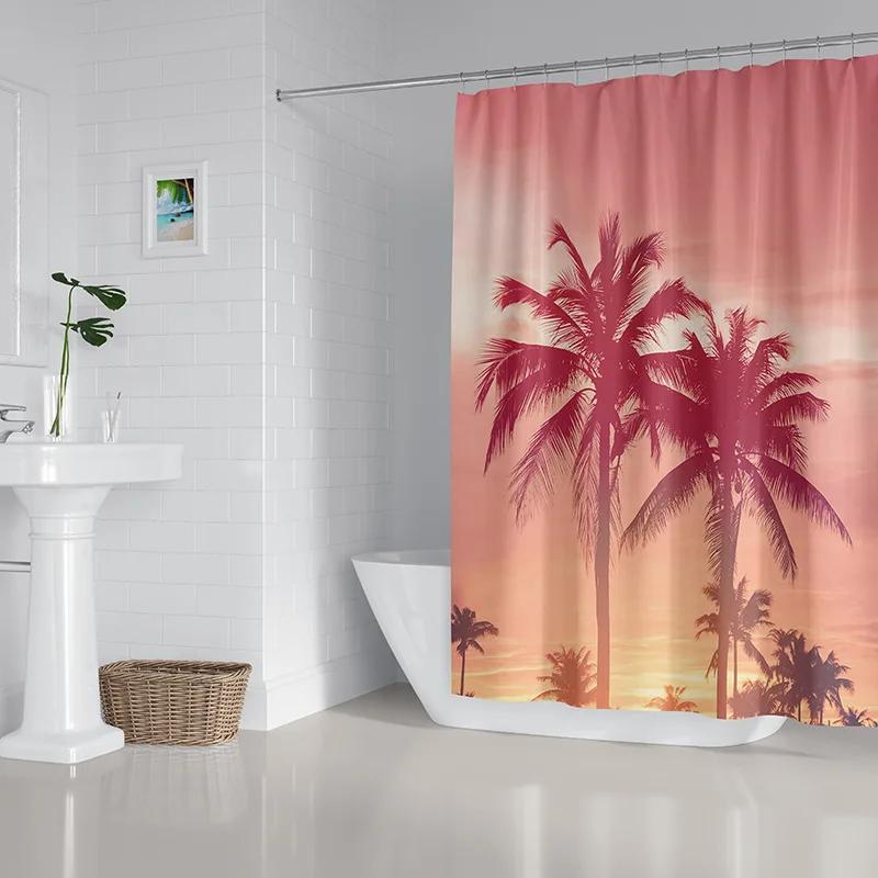 2022 New Shower Curtain Starfish Beach Pattern Bathroom Partition Waterproof  Coconut Sea View Polyester