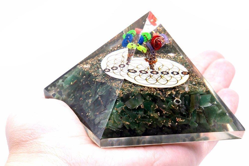 Orgonite Pyramid Green Aventurine Flower Of Life 70mm
