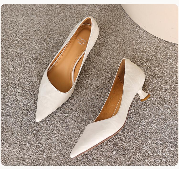 Four colors optional~ autumn sheepskin high heels women's pointed commuting OL work shoes light mouth wine glass and high heels