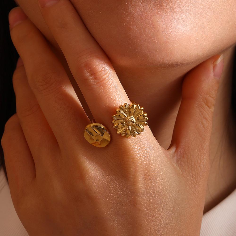 Classic Geometric Irregular Heart Gold Color Rings for Women Stainless Steel Exquisite Double Butterfly Rings Jewelry Party Gift
