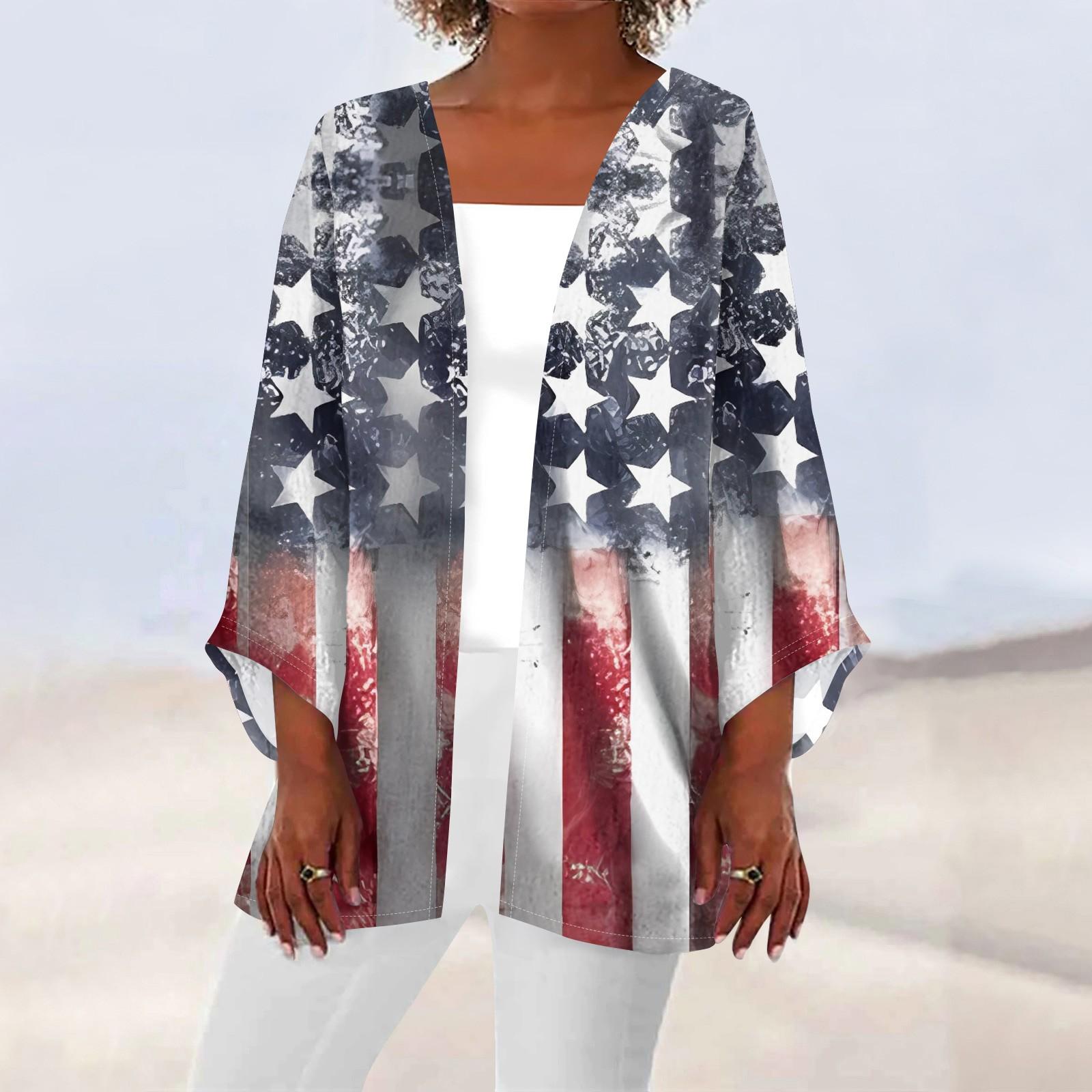 

Женская повседневная модная легкая куртка средней длины с принтом ко Дню независимости, кардиган XXXXXL красный