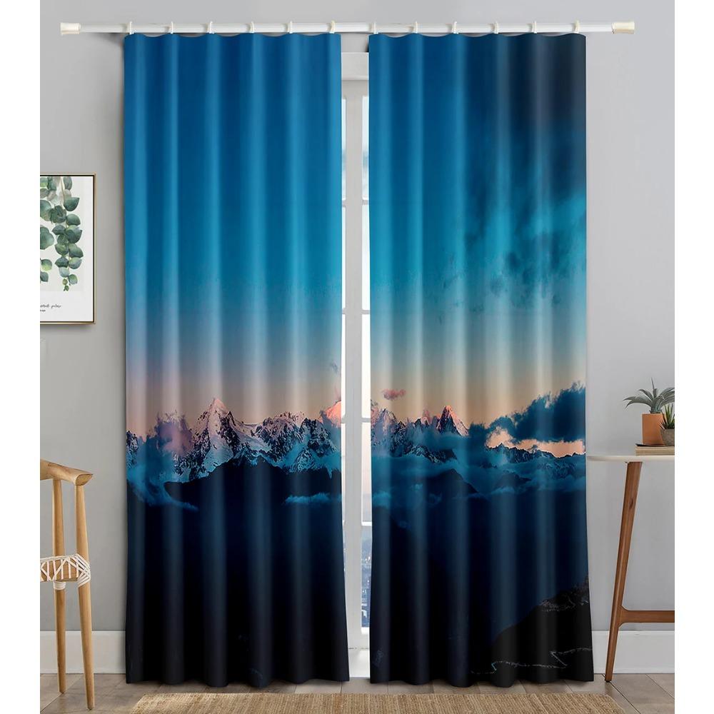 Shangri-la Snowy Mountain Landscape Blackout Window Panel Curtain designed for Living Room Space Bedroom Bathroom Kicthen Door Cupboard Decor Hooks