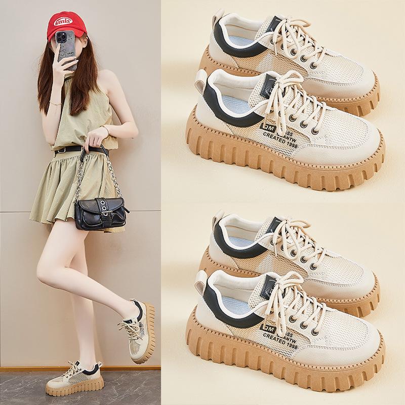 Nové letní bílé boty pro studentky, zvýšené, síťované, prodyšné, plátěné boty, ležérní boty