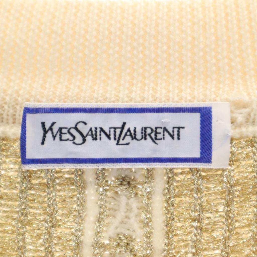 Yves Saint Laurent 90s Old Striped Pattern Long Sleeve Sweater Beige Knit Women Used