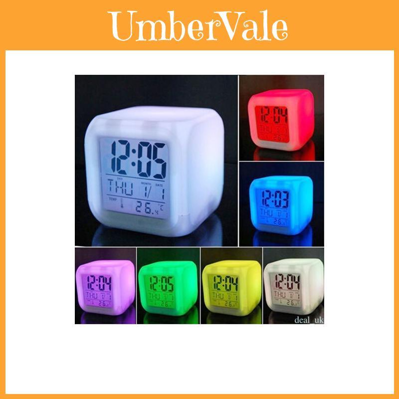 Stress Relieve Home Bedroom Child 7 Color Led Change Digital Glowing Alarm Clock With Soothing Colors