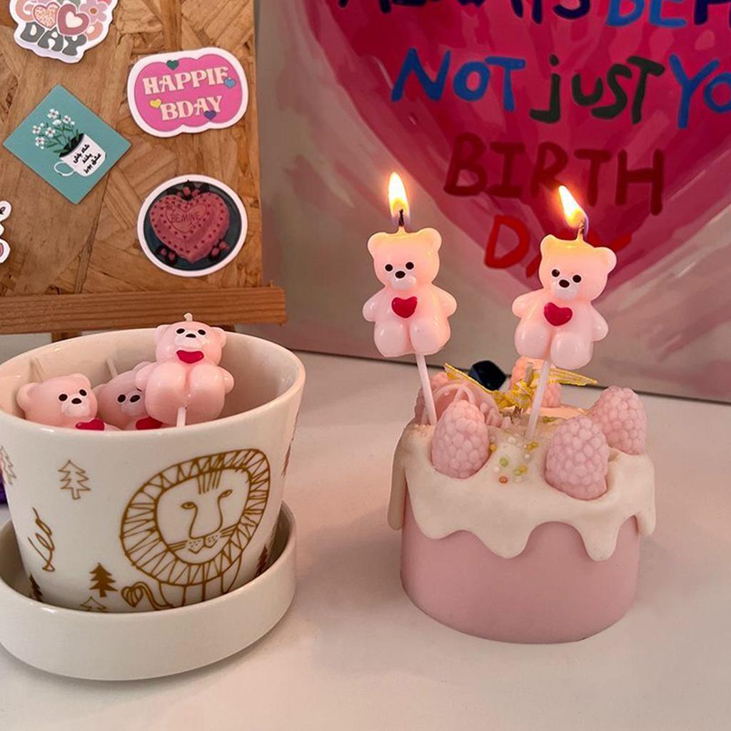 5pcs Cartoon Hug Bear Candle Set Cute Mini Bear and I Love You Funny Birthday Anniversary Candles Party Supplies Cake Decoration