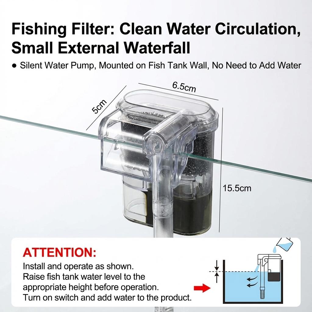 1PC Mini USB Suspended Fish Tank Filter 2.5W 250H/L Suitable for Aquariums under 30cm Portable Water Cleaning System