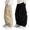Men Pants with Multi Pockets Elastic Waist Ankle-banded Oversized Vintage Cargo Pants Solid Color Streetwear Slacks for Outdoor Hiking Camping