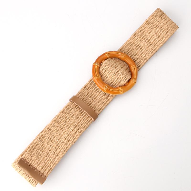 Imitation Grass Woven Women'S Elastic Belt Personalized Large Plastic Buckle Dress Elastic Waist Seal