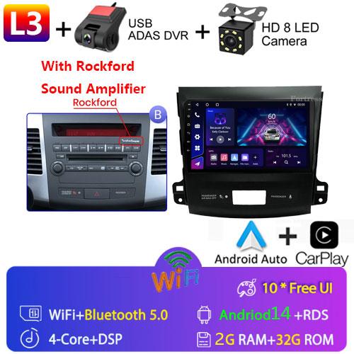 9"Android 14 Autoradio Carplay for Mitsubishi Outlander 2/Peugeot 4007/Citroen C-rosser Multimedia Video Player 4G GPS Stereo FM