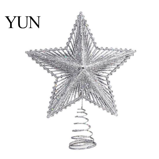Holiday Party Ornament Glitter Star Christmas Tree Topper, Hollow Treetop Ornament, Top Accent Piece Sparkling Decoration for Home Decor Gold Silver