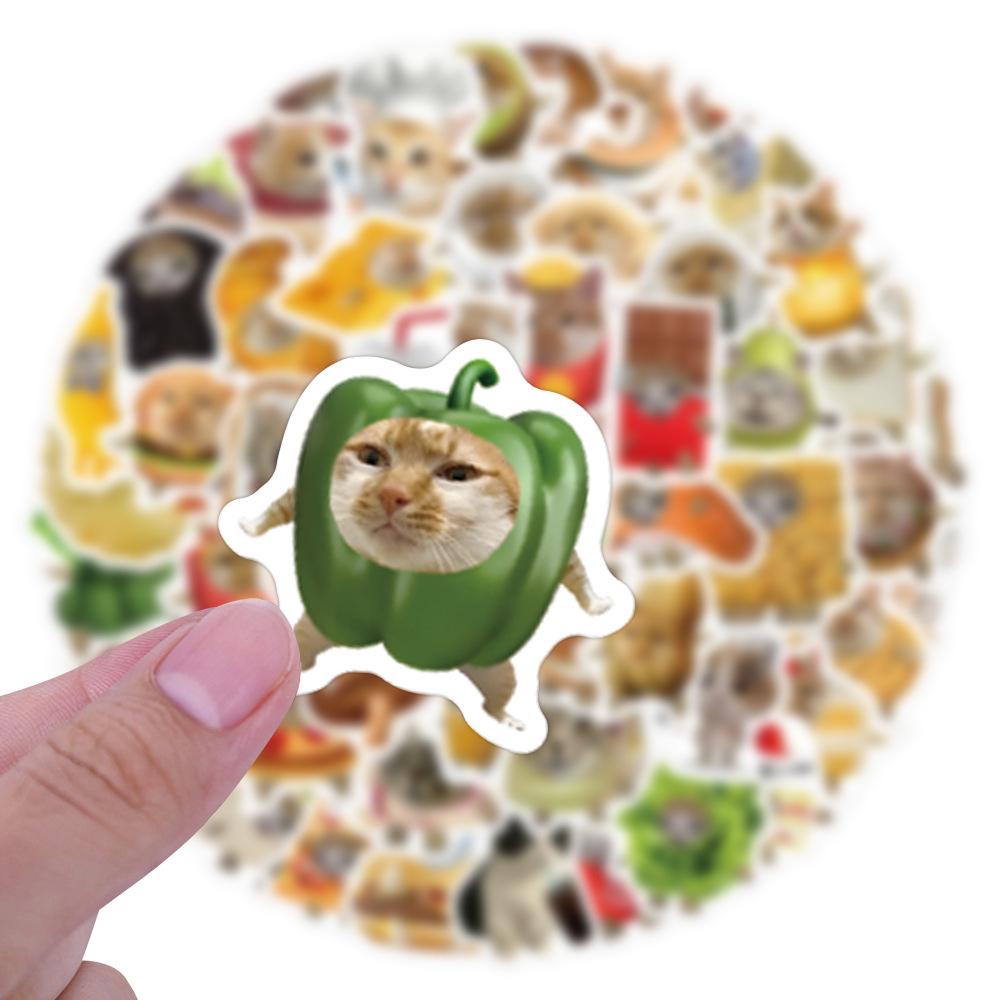 100 Autocolante Graffiti Amuzante cu Mâncare și Pisici Decorează Frigiderul, Skateboard-ul, Paharul cu Apă, Autocolante de Personalitate DIY