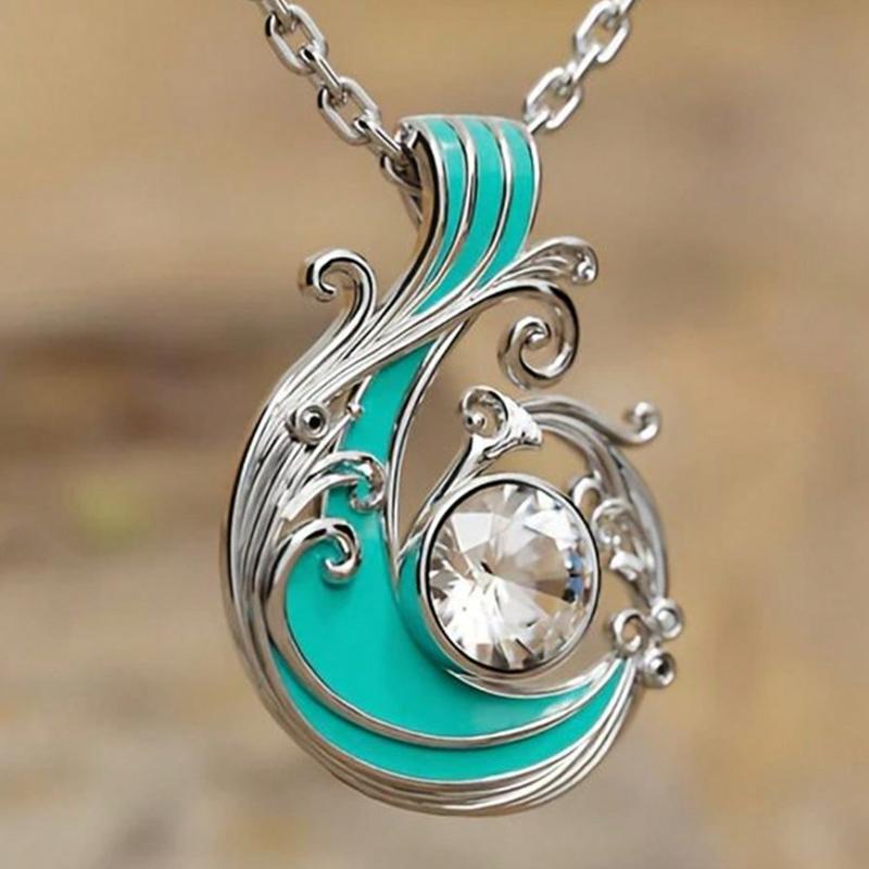 

Fashionable Retro Style Wave Pendant Necklace, Sparkling Synthetic Zirconia Embedded Necklace, Women s Everyday Wear Jewelry