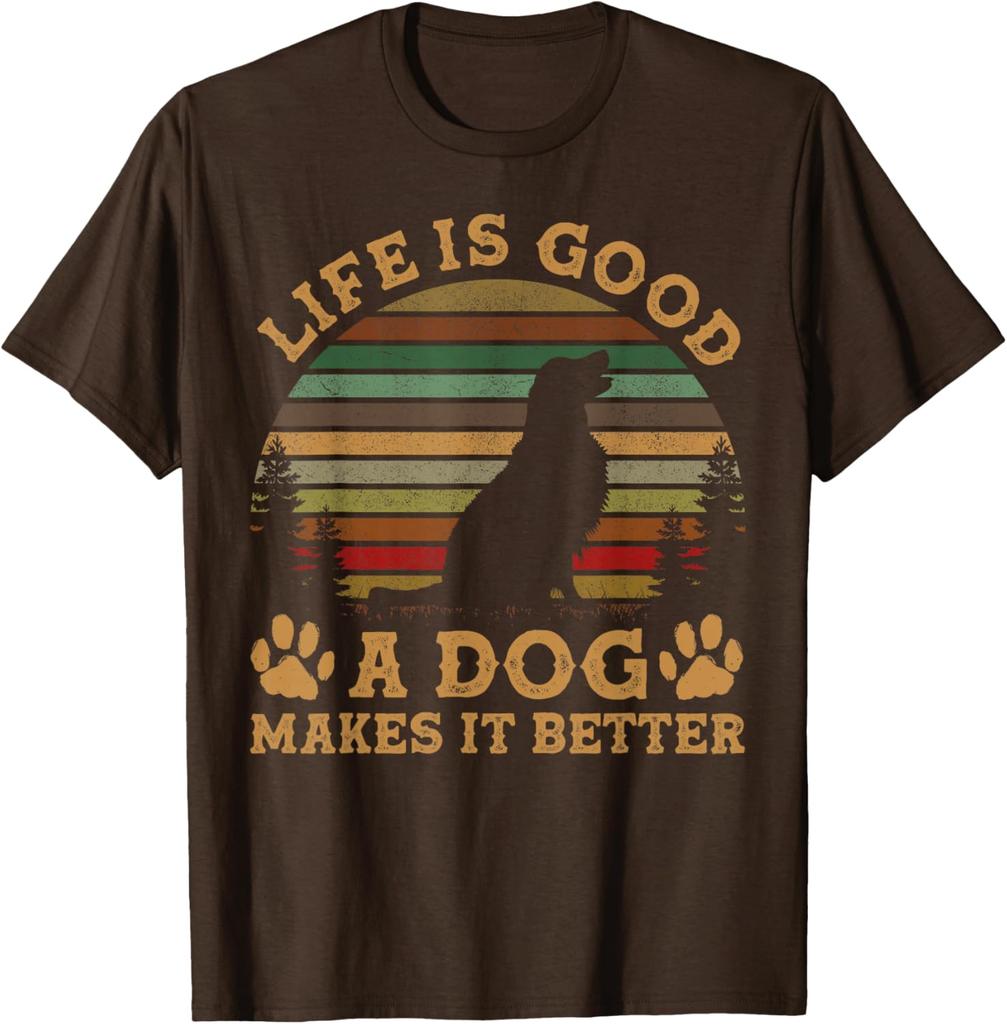 Dog Lover Life Is Good Makes It Better Vintage Graphic TShirt Men Casual Cotton Tee