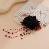 Multi-layer Dark Pearl & Rose Tassel Choker Necklace for Halloween
