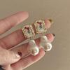 Vintage Baroque Red Rose & Pearl Stud Earrings - Hong Kong Style