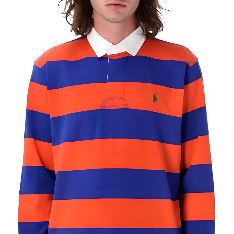Polo Ralph Lauren Koszulka polo męska z długim rękawem w paski color block Pomarańczowa 710717116-050