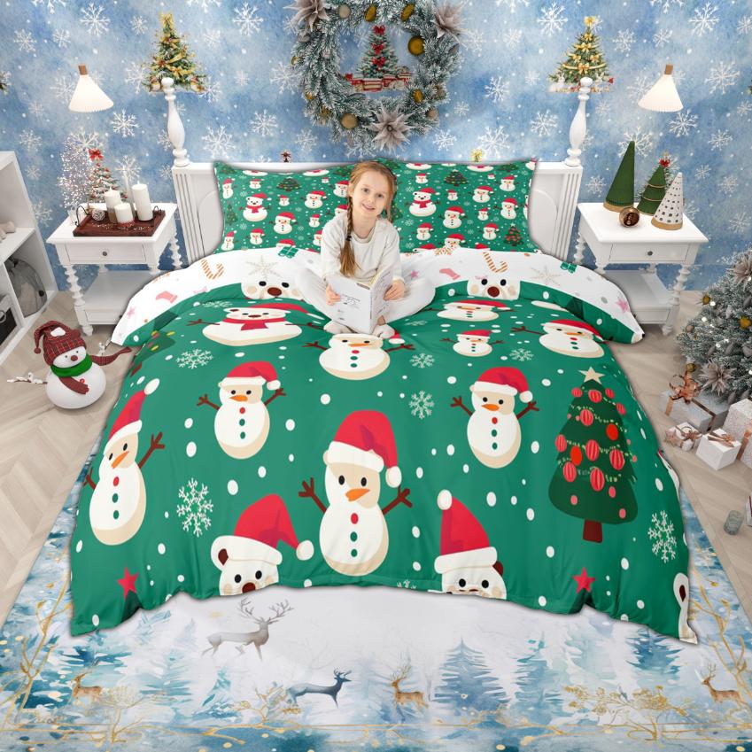 Homewish Kids Happy New Year Duvet Cover Set For Boys Girls Cute Snowman Santa Claus Bedding Kawaii Xmas Tree Gnome Bed Set