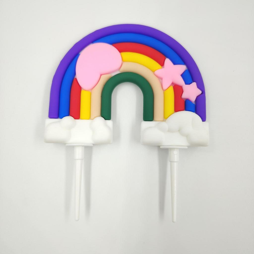 Versatile Rainbow Arch Cake Topper: Colorful Cartoon Forest Style Red Pink Rubber Ornament