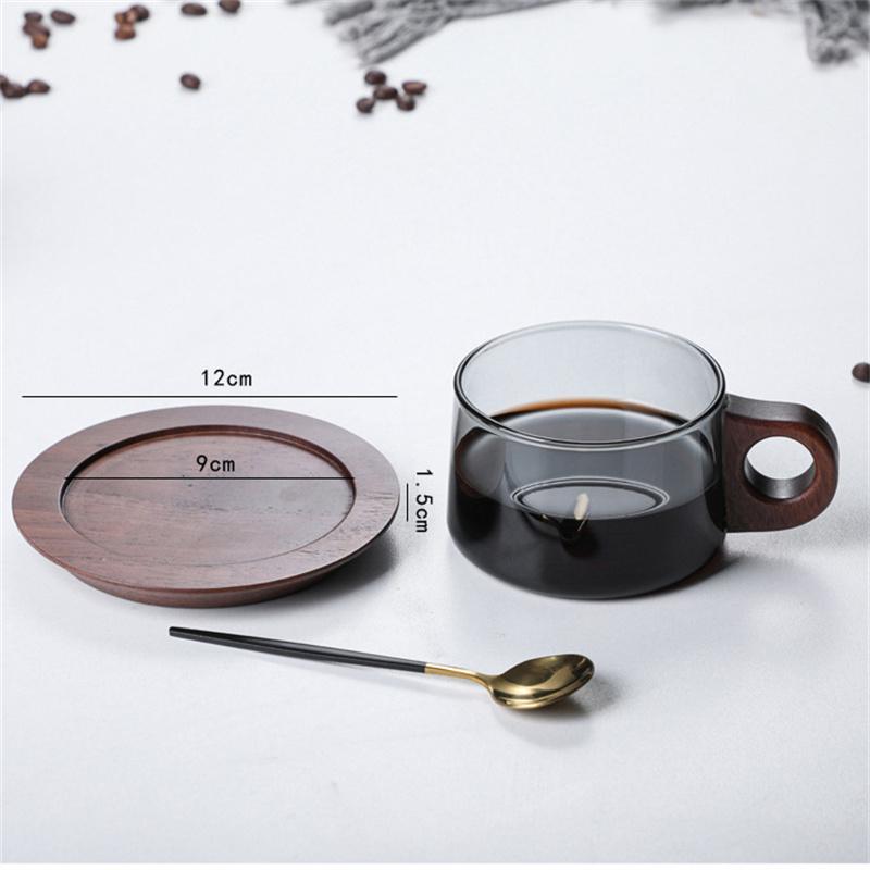 200ml American Latte Glass Coffee Mug With Wooden Tray Handle High Borosilicate Milk Tea Cup Fresh Ground Coffee Cup Set