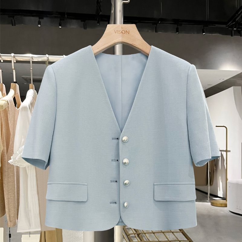 

Шикарный и элегантный женский однобортный однобортный тонкий пиджак с v-образным вырезом XL синий