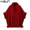 Damen Gestrickter Poncho Schal Mit Kunst Rex Kaninchenfellbesatz Warm Street Style Umhang Herbst Winter