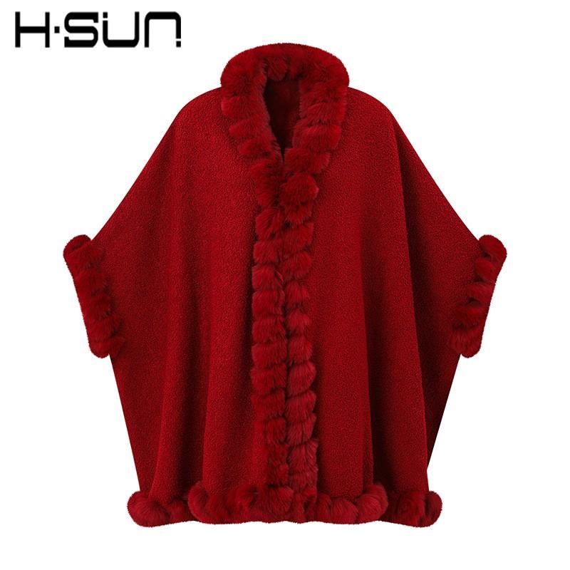 Damen Gestrickter Poncho Schal Mit Kunst Rex Kaninchenfellbesatz Warm Street Style Umhang Herbst Winter