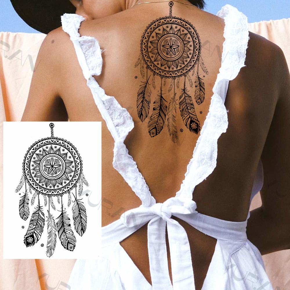YURAN Women Girl Big Arm Owl Fake Tattoo Temporary Henna India Tatoo Stickers Custom Mandala Flower Black Turtle Tattoos Lace
